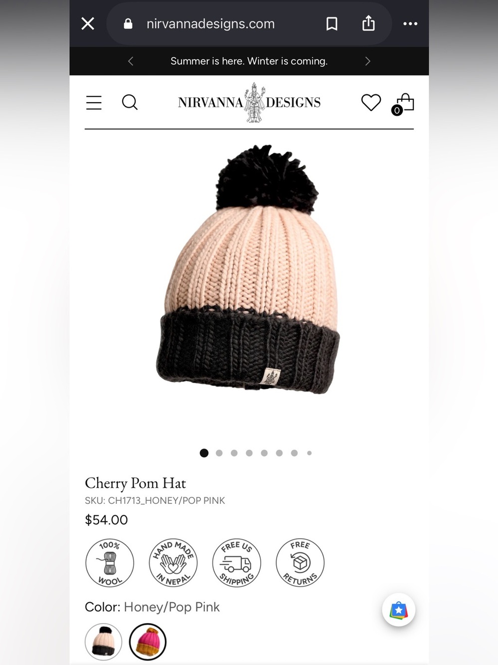 Cherry Pom Hat - Pink and Black